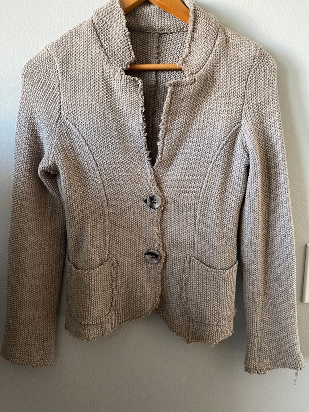 Italian fitted knitted taupe gray cotton jacket